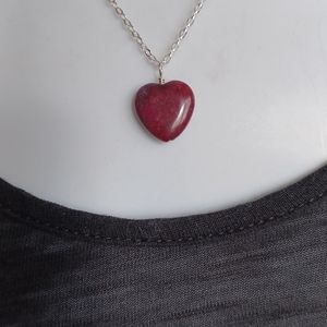 RED JADE HEART & 925 SS NECKLACE